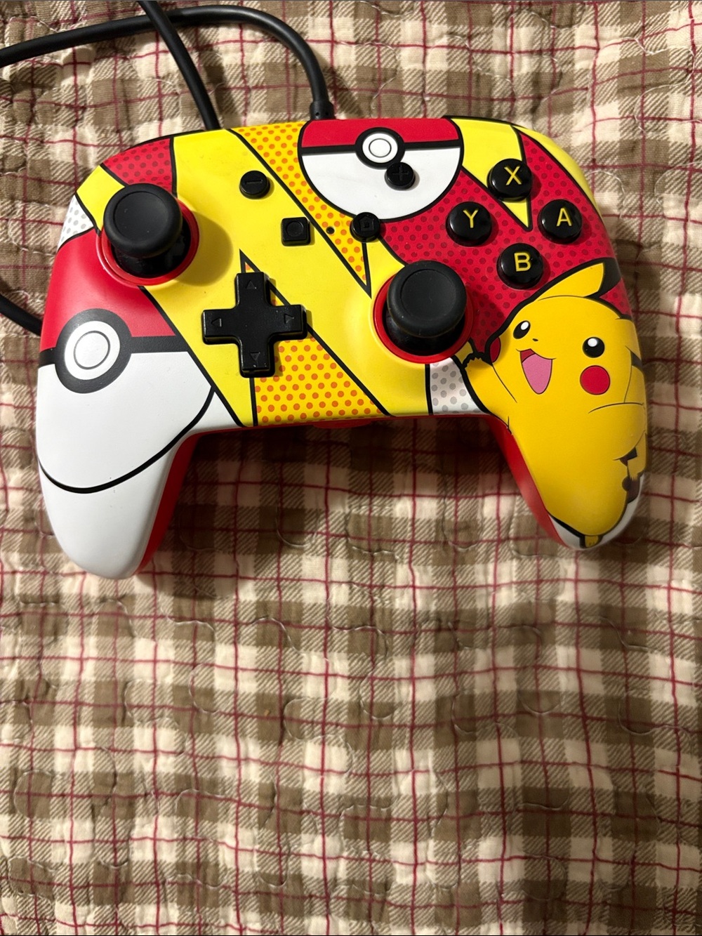 Pikachu Themed Wired Game Controller - Yellow/Red/White